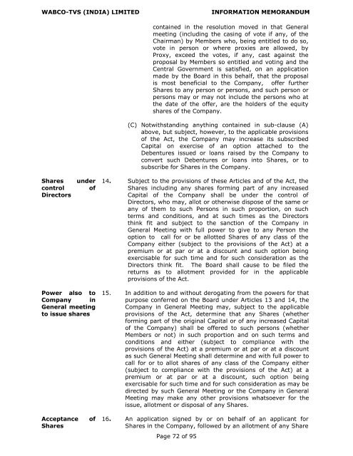 WABCO-TVS (INDIA) LIMITED INFORMATION MEMORANDUM ...