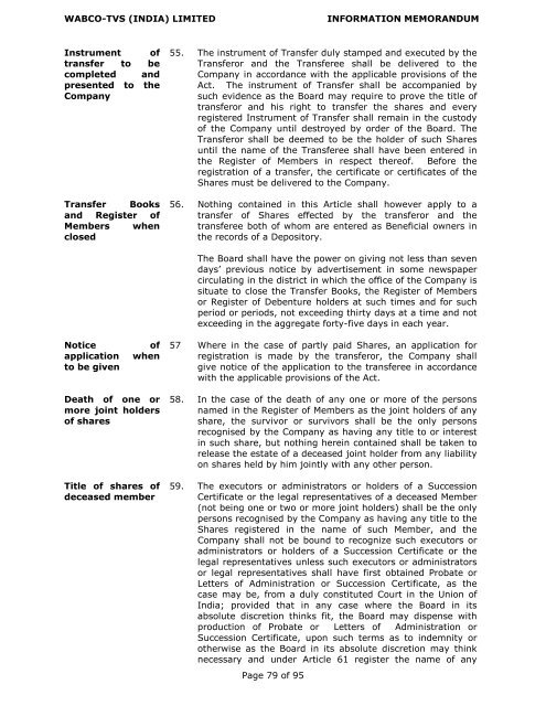 WABCO-TVS (INDIA) LIMITED INFORMATION MEMORANDUM ...