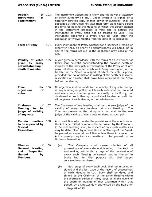 WABCO-TVS (INDIA) LIMITED INFORMATION MEMORANDUM ...