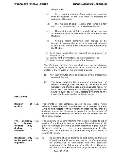 WABCO-TVS (INDIA) LIMITED INFORMATION MEMORANDUM ...