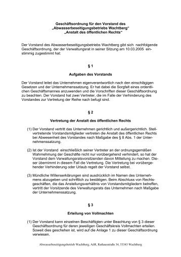 Geschäftsordnung für den Vorstand des ... - Gemeinde Wachtberg