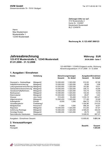 Jahresabrechnung - HVW Gmbh â Hausverwaltung Wachter