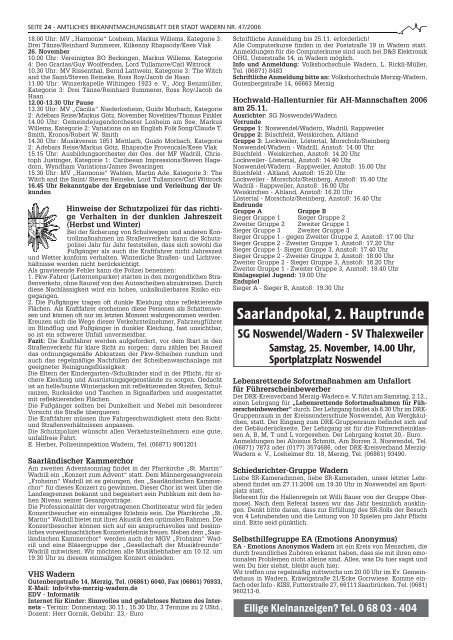Redaktionsschluss für die letzte Ausgabe 2006 - Wadern