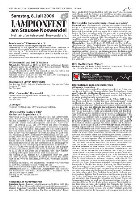 Altersjubilare - Wir gratulieren Niederschrift Nr. 06/2006 - Wadern