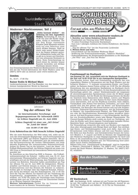 Altersjubilare - Wir gratulieren Niederschrift Nr. 06/2006 - Wadern