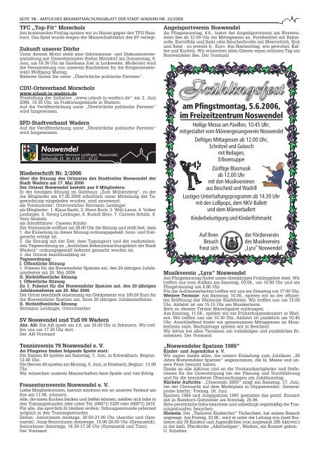 Altersjubilare - Wir gratulieren Niederschrift Nr. 05/2006 - Wadern