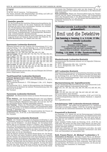 Redaktionsschluss für die letzte Ausgabe 2006 - Wadern