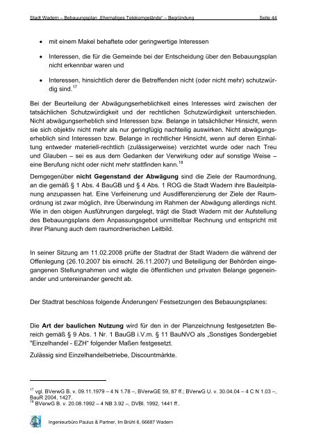 Bebauungsplan „Ehemaliges Telekomgelände“ im Stadtteil Wadern ...