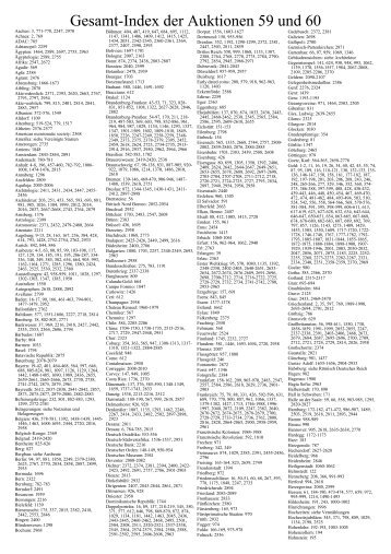 Gesamt-Index der Auktionen 59 und 60