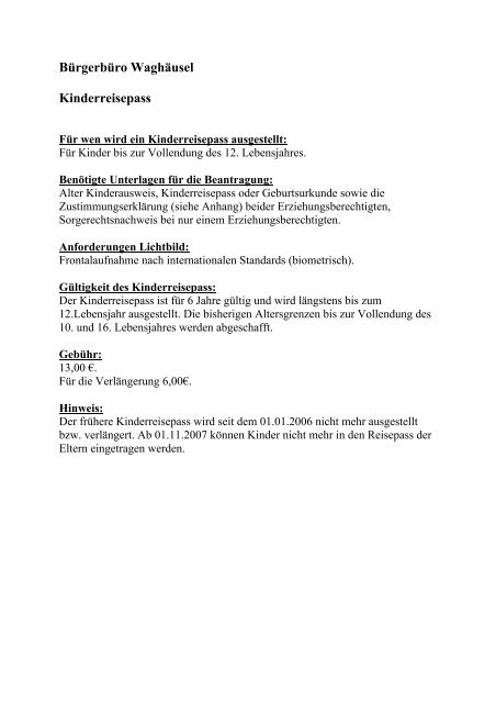 Burgerburo Waghausel Kinderreisepass