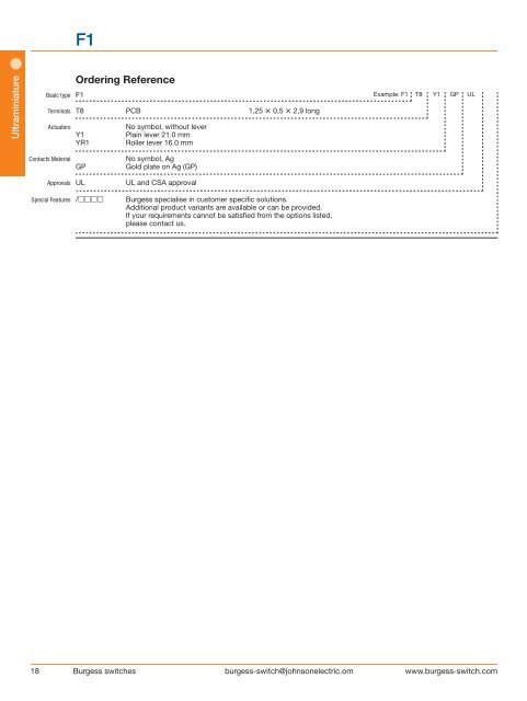 Burgess Switch Catalog Johnson Electric - Wagner GmbH