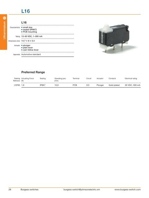 Burgess Switch Catalog Johnson Electric - Wagner GmbH