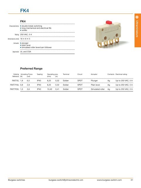 Burgess Switch Catalog Johnson Electric - Wagner GmbH