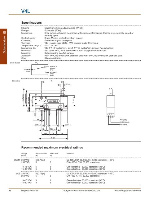 Burgess Switch Catalog Johnson Electric - Wagner GmbH