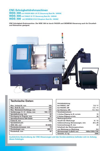 Cnc Schragbettdrehmaschinen Technische Daten