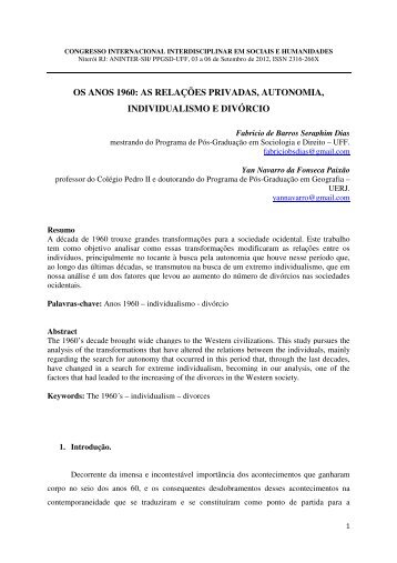 os anos 1960 as relações privadas, autonomia, individualismo