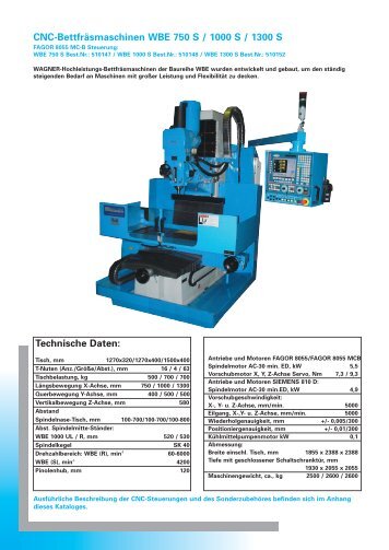 CNC-Bettfräsmaschinen WBE 750 S / 1000 S / 1300 S Technische ...