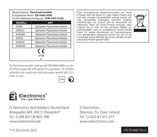 Bedienungsanleitung - Ei Electronics