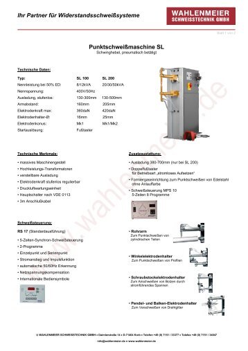 Punktschweißmaschine SL - wahlenmeier schweisstechnik gmbh