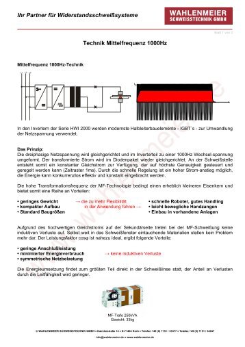 Technik Mittelfrequenz 1000Hz - wahlenmeier schweisstechnik gmbh