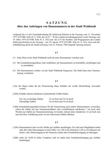 Satzung über das Anbringen von Hausnummern in der - Wahlstedt