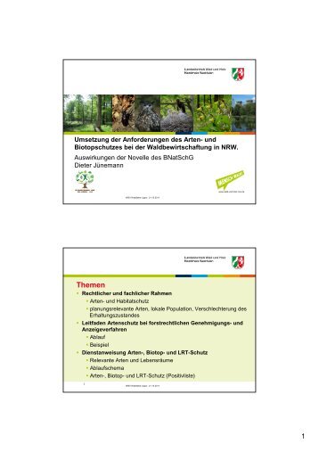 und Biotopschutzes bei der Waldbewirtschaftung in NRW