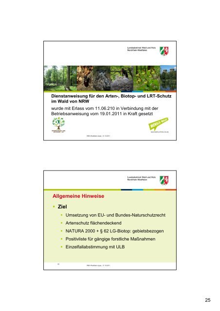 und Biotopschutzes bei der Waldbewirtschaftung in NRW