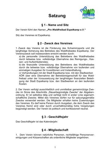 Satzung des FÃ¶rdervereins Waldfreibad - Waldfreibades Espelkamp