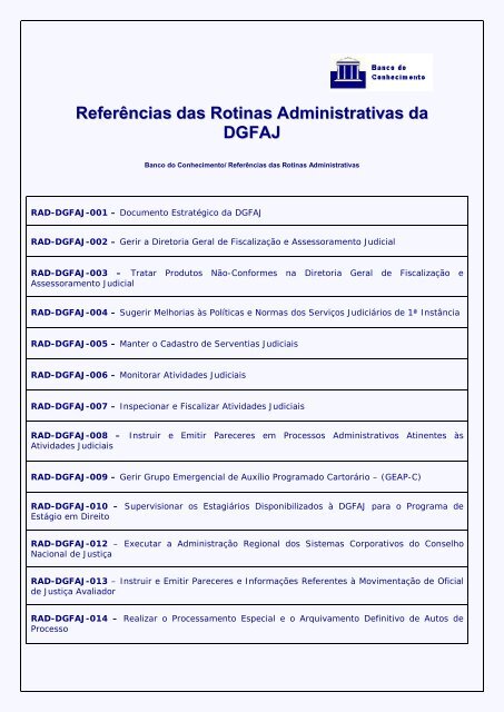 Referências das Rotinas Administrativas da DGFAJ - Tribunal de ...