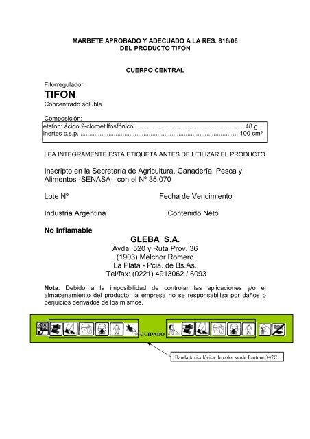marbete aprobado y adecuado a la res 816-06 de tifon - Gleba
