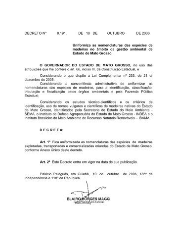 DECRETO Nº 8.191, DE 10 DE OUTUBRO DE 2006. Uniformiza as ...