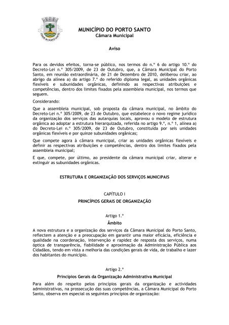 Estrutura e Organização dos Serviços - Câmara Municipal de Porto ...
