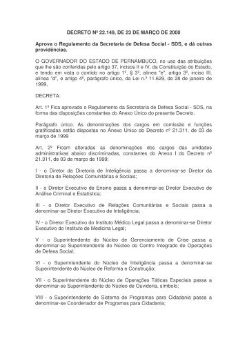 Decreto Estadual 22149 - Instituto de Identificação Tavares Buril