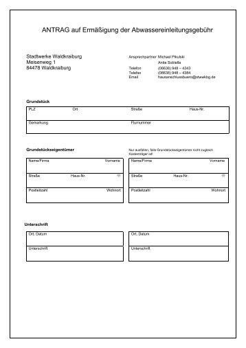 ANTRAG auf Ermäßigung der Abwassereinleitungsgebühr