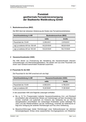 Anlage 1 Preisblatt geothermale Fernwärmeversorgung