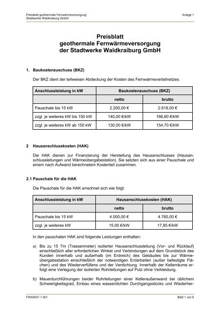 Anlage 1 Preisblatt geothermale Fernwärmeversorgung