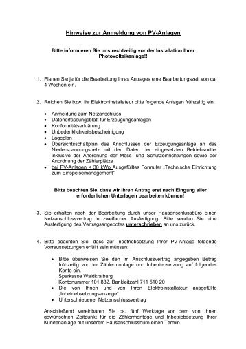 Hinweise zur Anmeldung von PV-Anlagen