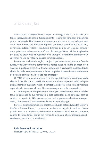 Manual para candidatos e partidos. O documento traz - PSDB
