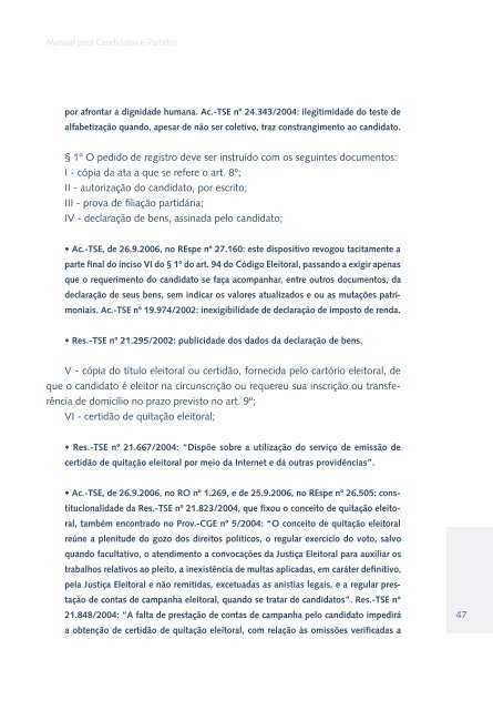 Manual para candidatos e partidos. O documento traz - PSDB