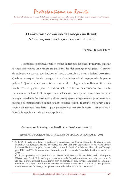 O novo rosto do ensino de teologia no Brasil ... - Faculdades EST