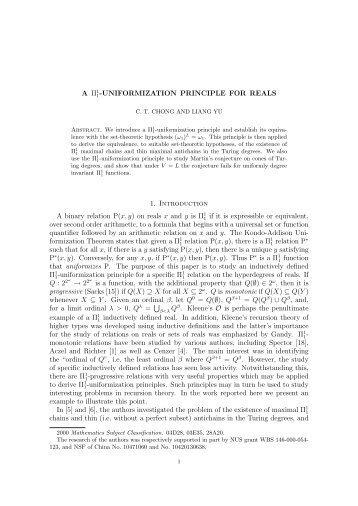 A Π1 1-UNIFORMIZATION PRINCIPLE FOR REALS 1. Introduction ...