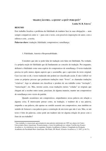 TRADUÇÃO FIEL: A QUEM? A QUÊ? POR QUÊ?1 ... - Lenita Esteves