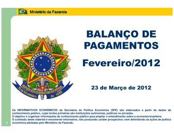 Balanço de Pagamentos - Ministério da Fazenda