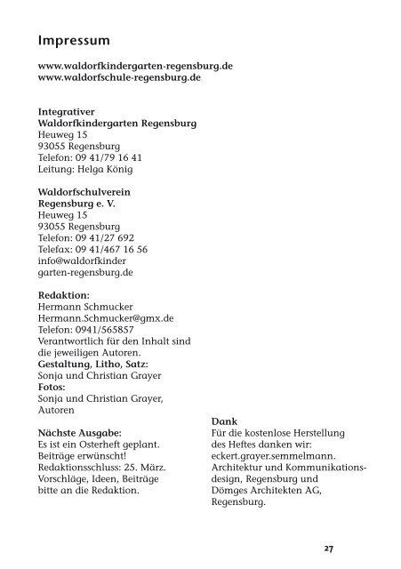 Elternzeitung Ausgabe 3-2005 - Integrativer Waldorfkindergarten