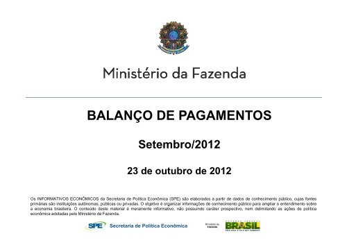 BALANÇO DE PAGAMENTOS Ç - Ministério da Fazenda