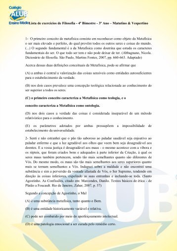 Lista de exercícios de Filosofia - 4º Bimestre - 3º Ano ... - ALUB