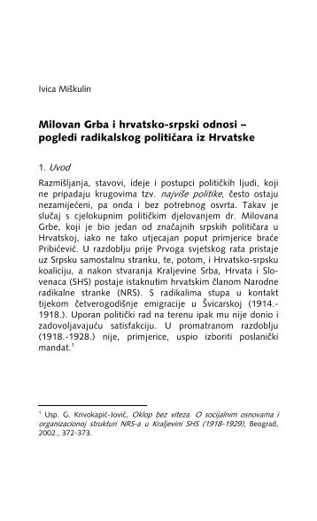Milovan Grba i hrvatsko-srpski odnosi – pogledi radikalskog ...