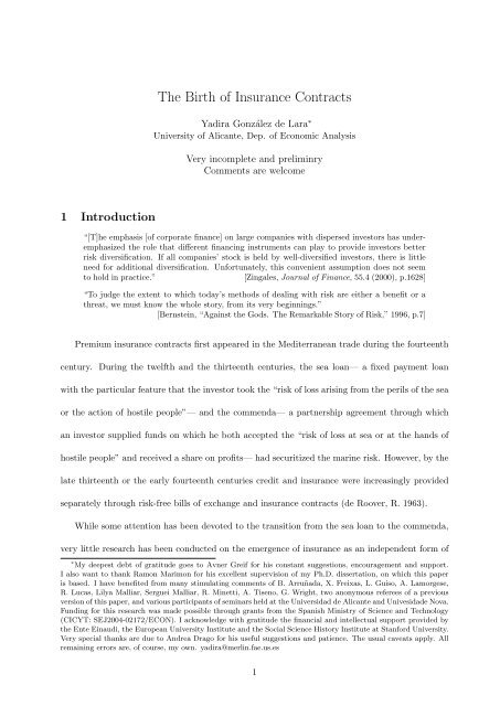 The Birth of Insurance Contracts - The Ataturk Institute for Modern ...