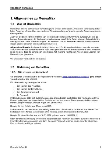 finden sie ein handbuch über die mensamax-bedienung zum ...