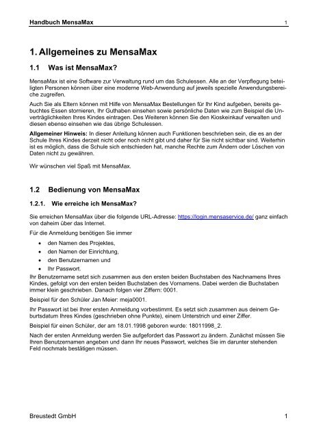 finden sie ein handbuch über die mensamax-bedienung zum ...